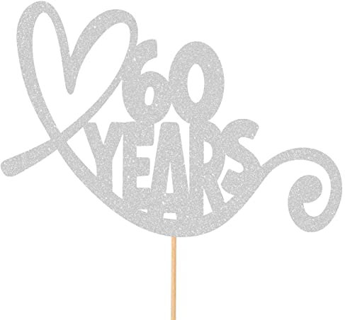 Personalised Wedding Anniversary Glitter Cake Topper - Light Silver Custom Colour Any Year/Age Love Heart Couple Celebration and Sprinkles - Decorations - Personalised Toppers for Cakes by Cakeshop