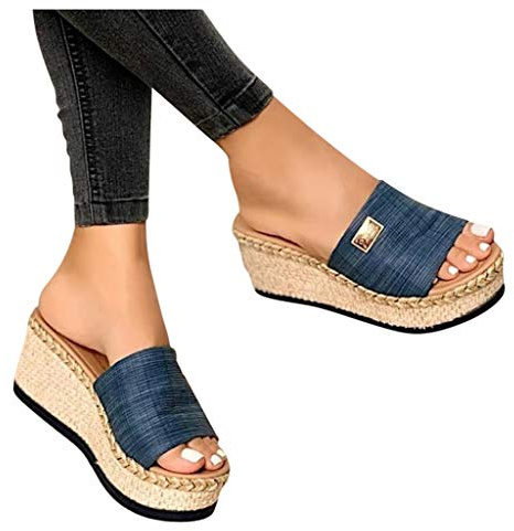 Sommerschuhe Damen Bequem Orthopädische Sandalen rutschfest Plattform Hausschuhe Latschen mit Fussbett Elegant Plateau Pantoletten Sommer Schuhe