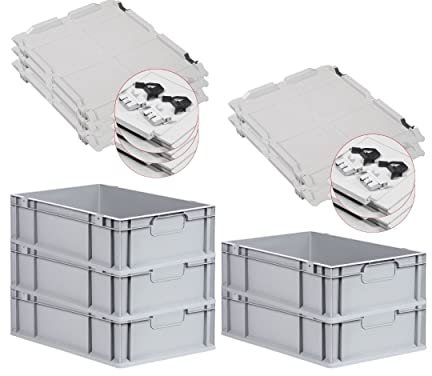 PROREGAL SuperSparSet 5x Eurobox NextGen Economy mit Scharnierdeckel & schwarzen Verschlüssen | Griffe geschlossen | HxBxT 17x40x60cm | 34 Liter | Eurobehälter Transportbox Transportbehälter