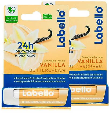 Labello Vanilla Buttercream Lippenbalsam Feuchtigkeitsspendend Burrocacao Nährend Aroma Vanille - 2 Sticks