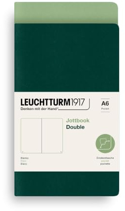 LEUCHTTURM1917 Jottbook A6, 2 Notizhefte Blanko, Salbei & Forest Green | 59 nummerierte Seiten, 32 perforiert, fadengeheftet, säurefrei, Doppelpack