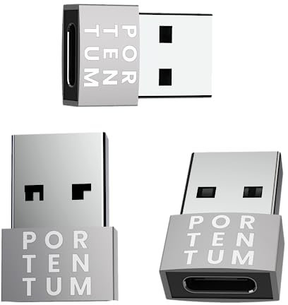 PORTENTUM Adaptador USB C Hembra a USB A Macho 2.0 Velocidad 480 MB Cuerpo Premium Zinc con Alta Resistencia al Calor - Adaptador USB a Tipo c de Solo 4 Gramos, 3 Unidades