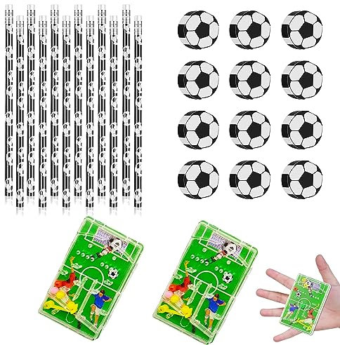 PLATEYTR Set di cancelleria a Tema Calcio, comprende 12 matite da Calcio 12 gomme di plastica da Calcio e Due palloni gonfiabili da Calcio Regali di cancelleria per Il Calcio