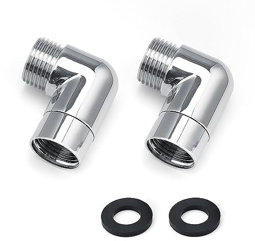 Moollyfox 2 Adattatori per Doccetta 90 Gradi, Adattatore Soffione Doccia con Angolo Regolabile, Universale 1/2 Pollici, Adattatore per Tubo Doccia con Rondelle, Argento