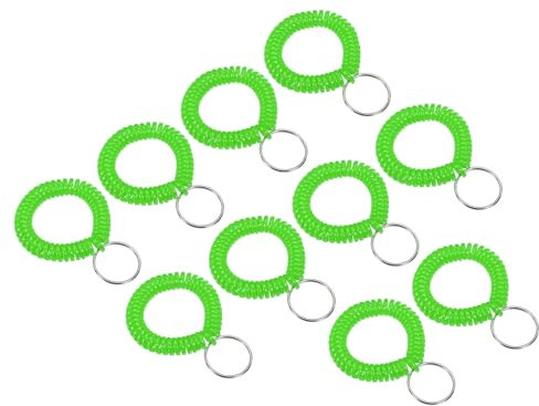 PATIKIL Llavero de Espiral para La Muñeca Paquete de 20 Pulseras de Plástico Estirables Con Anillo para Llaves para Deportes Al Aire Libre Gimnasio Piscina Sauna Verde Oscuro