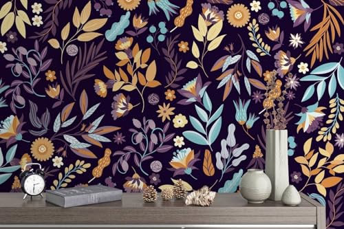 Honony Anpassen 3D-Tapeten-Wandbilder Abstrakte Pflanzen-Kinder-Tapete Lila Blätter Große Tapete Wandbilder für Wände Wohnzimmer, Schlafzimmerdekoration