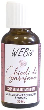WEBio - Olio Essenziale Bio - 100% Puro e Naturale - 30ml - Alimentare, per Aromaterapia, Massaggi, Relax - Made in Italy (Chiodi di Garofano)