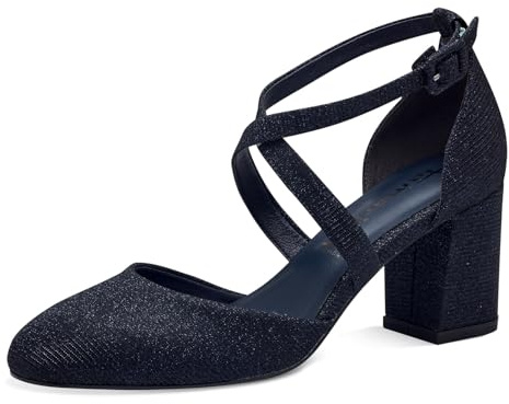 Tamaris Damen Pumps Textil Blockabsatz Vegan; Navy Glam, EU 40