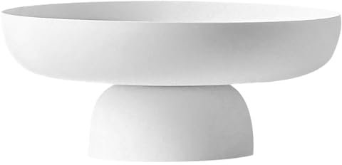 Fruit Bowl, 10.4 Inch Pedestal Bowl, Decorative Fruit Holder Dessert Display Stand with Drain Holes Plastic Fruit Bowl Fruit Stands Plastic Salad Serving Dish Snacks Tray with Removable Pedestal White