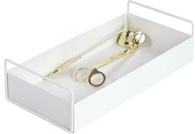 CeleBig® Deko Tablett Rechteckig | Tragetablett und Dekotablett aus Metall Weiß | Serviertablett Weiß | Tischdeko | Adventskranzhalter | Halter für Kerzen | Zeitloses Design | Geschenkidee | Weiss