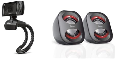 Trust Trino HD Webcam mit Mikrofon, 1280 x 720, 30 FPS, PC Kamera & Hama PC Lautsprecher Sonic Mobil 183