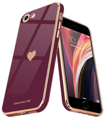Teageo for iPhone SE 2022 Case - Slim Luxury Bling Plating Soft TPU Shockproof Bumper for iPhone 7/8/SE 2/SE 3, Wine Red