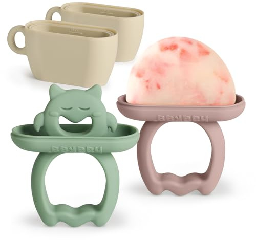 Haakaa Chilly Monster Popsicle Molds, Silicone Breastmilk Popsicle Molds for Baby Teething Relief, BPA Free Ice Pop Molds&Frozen Breast Milk Teether Popsicle Maker for Infant 6m+（Blush + Pea Green）