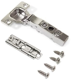 Emuca - Kit von 20 Topfscharniere X91Eckanschlag mit sanftes Schließen und Montageplatte zum Schrauben, Höhe 1, Stahl, vernickelt