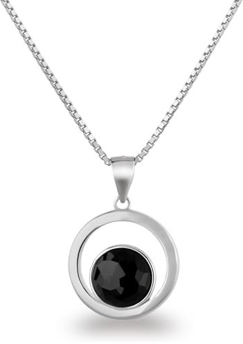 Schöner-SD Anhänger rund Halskette 925 Silber Schwarz