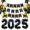 Qcdou Silvester Deko, Neujahrsdeko, Happy New Year Girlande, mit Stern Folienballons, 2025 Nummer Folienballons, Happy New Year Banner, Latexballons, Schwarz Gold Silvesterpartydeko Accessoir