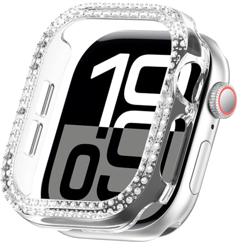 Miimall Glitzer Strass Diamant Hülle Kompatibel mit Apple Watch 11/10 Case 42MM, Ultra-dünne Stoßfeste Vollschutz PC Schutzhülle Aushöhlen Cover für Apple Watch Serie 11/10 Zubehör 42MM, Transparent