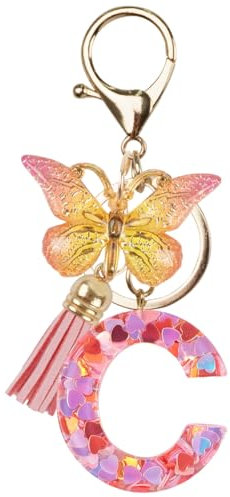 Capaneus Schlüsselanhänger Mädchen, Buchstabe, Rosa Schmetterling, Namensanhänger für Damen und Mädchen
