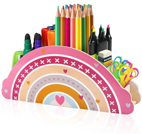 GmwyCzV Porte-Crayon Coloré pour Enfants, Organiseur de Bureau Arc-en-Ciel, Enfant Papeterie Porte-Stylo, Porte-Crayons pour Fournitures de Bureau, Rangement