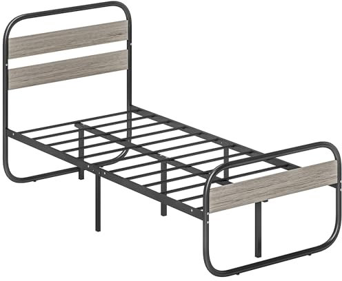 HOMCOM 3ft Single Bed Frame, Industrial Style Metal Platform Bed Frame with Under Bed Storage, No Box Spring Needed, Easy Assembly, Grey