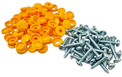 x100 Yellow Number Plate Flip Top Caps & Screws Kit Hinged Screw Covers Hinge Cover