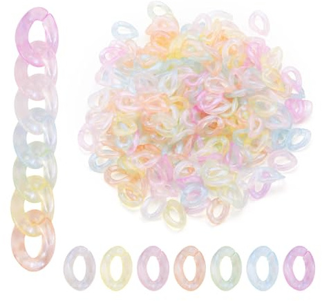Bestewelry 200Pcs Acrylic Linking Rings Glow in The Dark Plastic Chain Link Connectors Luminous Rainbow Iridescent Link Rings for DIY Crafts Jewelry Making Necklace Eyeglass Pocket Chain
