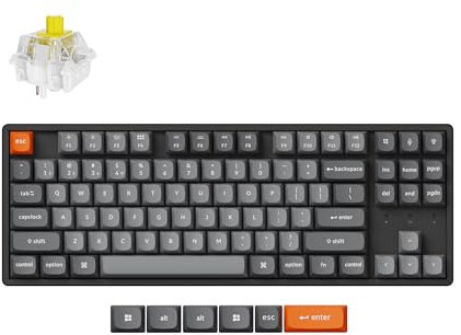 Keychron K8 MAX Teclado Mecánico Inalámbrico Personalizado, 2.4 GHz/Bluetooth/USB-C, RGB, Marco de Aluminio, QMK/Via Macros Programables, PBT Keycaps, para Mac Windows, Super Banana Switch