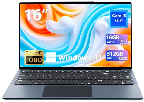PC Portatile 16 Pollici , Core I5 Processore, Notebook 16GB RAM + 512GB SSD, Win11 Laptop con Tastiera Retroilluminata, Tastierino Numerico, Slot per Scheda Type-C/TF/USB 3.0*3/Batteria 5800mAh