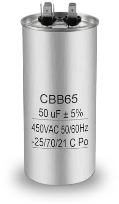Iruihoo CBB65 50uF Motorkondensator 450V AC 50/60Hz,50µF Anlauf und Betriebskondensator mit Selbstheilung, Metallgehäuse für Klimaanlage, Kühlschrank, Kompressor