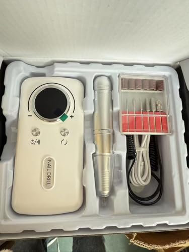 PKBD 45000RPM Professional Portable Nail Drill Machine for Acrylic and Gel Nails, Rechargeable Electric Nail Files Set with 11 bits and LCD Display for Salon,Home and DIY, White