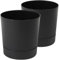 Tymar Macetero con plato, paquete de 2 unidades, maceta decorativa de plástico, forma redonda, moderna, para interiores (35 cm de diámetro, 2 unidades), color negro