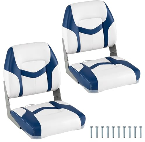 GYMAX 2er Set Anglerbootsitz, Kapitänsstuhl mit gepolstertem Sitz & Rücken, 4 Befestigungsschrauben, wasserbeständiger PVC-Bezug, Klappbarer stuhl für Ausflugs-, Angelboote, bis zu 150 kg belastbar