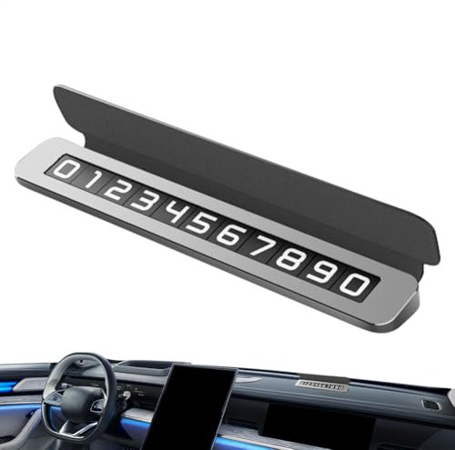 Temporary Car Parking Number Plate – Aluminum Alloy And Artificial Leather Stylish Parking Card, Digital Phone Number Display, Sleek Adhesive Temporary Parking Card For Car Dashboards, Lightweight, Co