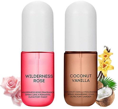 Vanilla Coconut Perfume and Wilderness Rose Perfume, Body Mist Travel Size, Body & Hair Fragrance Mist Long Lasting Fragrance Spray 50ML