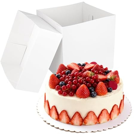 ZEONHEI 6 Stück Tortenkarton Hohe Tortenschachtel 25x25x25 cm, weiße Tortenbox Transportbox, Kuchenbox Pappe Tortenbehälter mit Tortenbrett für Hochzeits, Bäckereien, Geburtstag