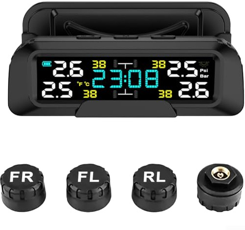 Springwillfly Solar USB Charging Wireless TPMS With LCD Display Tire Pressure And Temperature Monitor Four Tire System With Real Low Pressure (External)