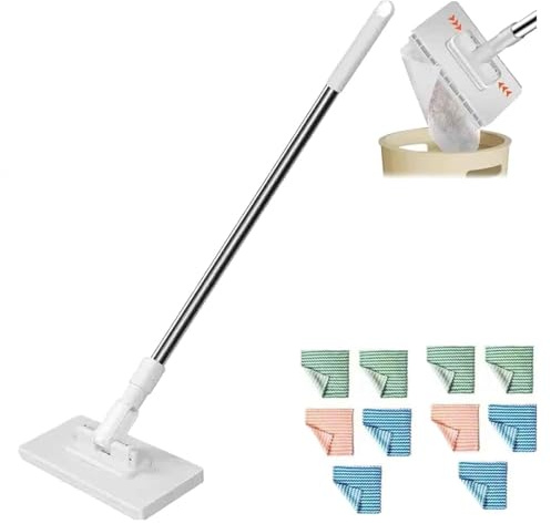 Floor Cleaner Starter Kit, Microfiber Mops for Cleaning Floors, Fast Easy and Hygienic (1 Handle, 10 Reusable Cloths), Trap and Lock Daily Dirt, Grease and Grime for Hardwood Tile Vinyl Wall Bathroom
