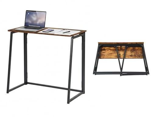 1 Stück Klein Klapptisch Schreibtisch 80CM Breite Computertisch Laptoptisch Klappbar Laptop Computer Tisch Arbeitstische für Homeoffice/Arbeitszimmer/Schlafzimmer/Wohnzimmer/Büro(Vintage Braun)