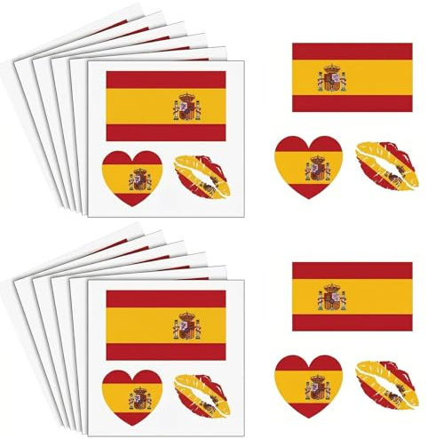20 Blätter Spanien Flagge Tattoo Aufkleber, WM 2026 Fanartikel Temporäre Tattoos für Fußball Weltmeisterschaft Party, Wasserdichte Spanien Deko Gesichtstattoos für Damen Herren Kinder