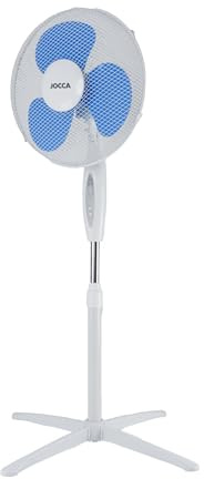 Jocca - Ventilador de Pie 45W con Mando a Distancia, Temporizador 7,5h, Oscilante, Altura Ajustable 125 cm, 3 Velocidades, 3 Aspas PP, Motor de Aluminio – Blanco/Negro (Blanco)