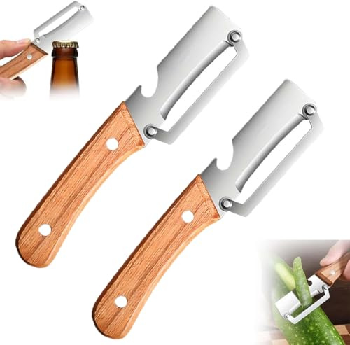 Sparschäler-Universalschäler Edelstahl für Obst & Gemüse, 2026 Multifunktionaler Gemüseschäler For Die Küche, 2-in-1 Edelstahl-Schäler mit Flaschenöffner (2 Pack)