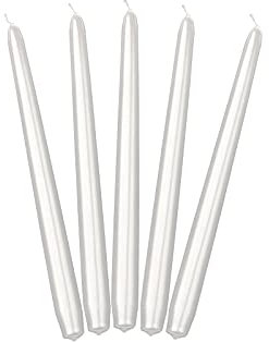 10 Spitzkerzen Perlmutt Weiß Metallic 24cm Tischkerzen Tafelkerzen Leuchterkerzen Stabkerzen Kerzen Perle