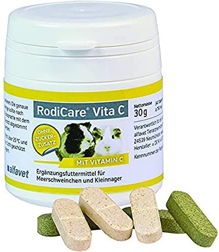 alfavet RodiCare Vita C, Ergänzungsfuttermittel mit Vitamin C für Meerschweinchen und Kleinnager, zuckerfrei, 30g (40 Tabletten à 750mg)
