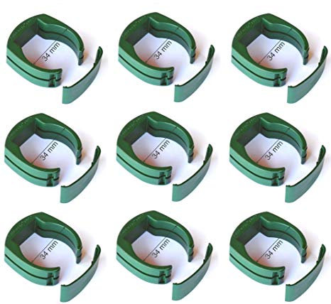 9 x Ø 34 mm Zaun Pfosten Halter Clip zur Befestigung des Gartenzaun Schweiß-draht Gartengitter an Pfahl in RAL 6005 dunkel grün