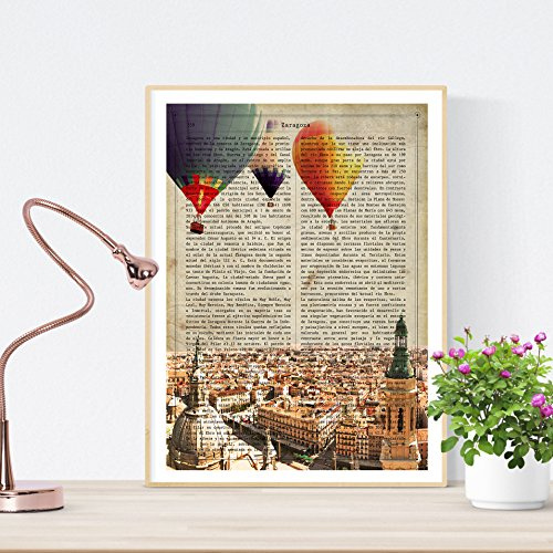 Nacnic Vintage Poster von Zaragoza. Illustration, Foto und Collage mit der Geschichte der spanischen Städte. Größe A4 Papier bedruckt 250 Gramm.