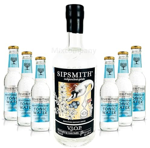 Sipsmith V.J.O.P. Gin 0,7l (57,7% Vol)+ 6x Fever-Tree Mediterranean Tonic Water 0,2 MEHRWEG Bar Longdrink Cocktail Sammlung Gin Tonic inkl. PFAND- [Enthält Sulfite]