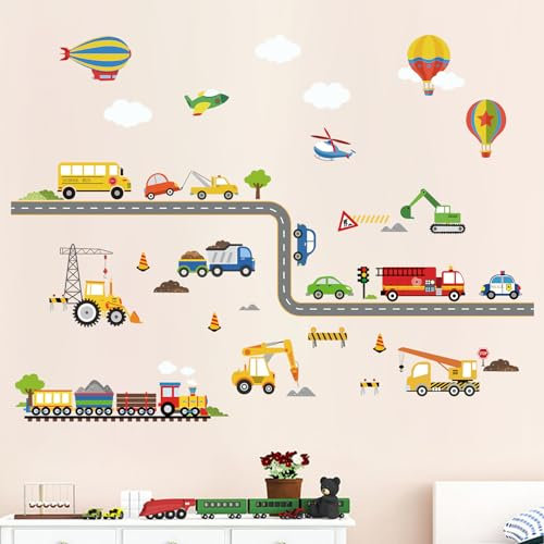 decalmile Wandtattoo Transporte Autos Fahrzeuge Wandsticker Bus LKW Flugzeug Kinderzimmer Jungen Wandaufkleber Babyzimmer Schlafzimmer Spielzimmer Wanddeko