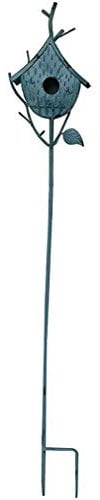 TentHome Maison d'oiseau en Métal sur Tige Mangeoire à Oiseaux Nichoir dans Jardin Décoration de Jardin Nid d'oiseaux Maison de Campagne pour Oiseaux - H100cm (Bleu)