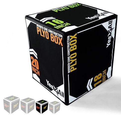 Yes4All Soft Wooden Core Unisex-Erwachsene UYSN Weiche Plyo-Box, b. 20/18/16, A. Version Sport Schwarz, 50.8 x 45.7 x 40.6 cm