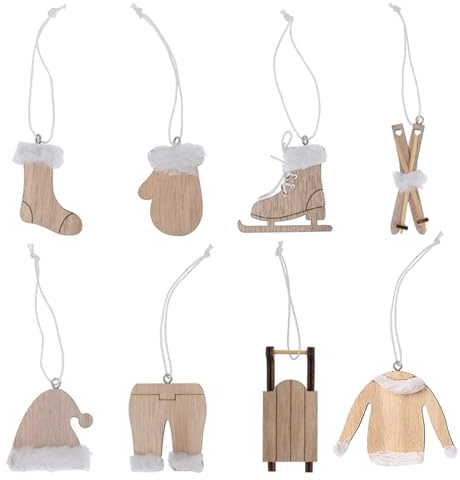 HERZWILD16pcs Weihnachtsbaum Anhänger Holz weihnachtsdeko christbaumschuck Weihnachten Schlittschuhe Schlitten Deko (Natur Holz)
